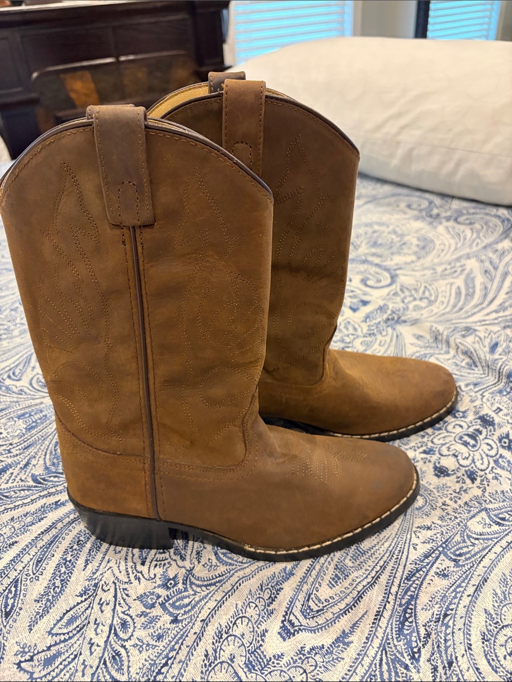 Kids Brown Pull-On Western Boots